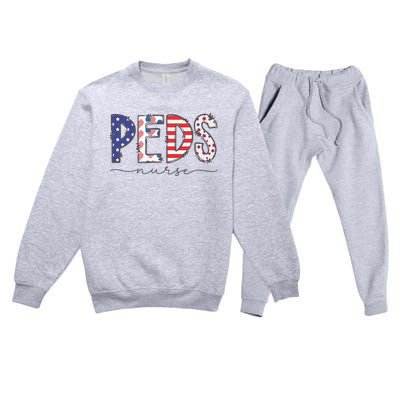 Peds Nurse July 4th Pediatric Nurse Happy Independence Day Premium Crewneck Sweatsuit Set