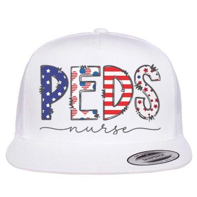 Peds Nurse July 4th Pediatric Nurse Happy Independence Day Flat Bill Trucker Hat