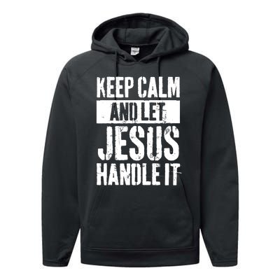 Personalized Name Keep Calm And Let Jesus Handle it Performance Fleece Hoodie