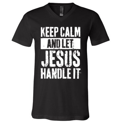 Personalized Name Keep Calm And Let Jesus Handle it V-Neck T-Shirt