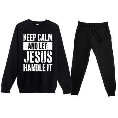 Personalized Name Keep Calm And Let Jesus Handle it Premium Crewneck Sweatsuit Set