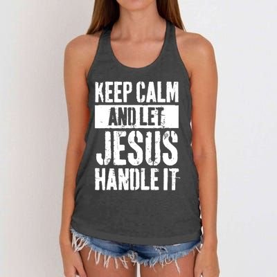 Personalized Name Keep Calm And Let Jesus Handle it Women's Knotted Racerback Tank