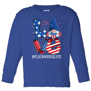 Plain Nurse Love 4th Of July Gnome Usa Patriotic Gift Toddler Long Sleeve Shirt