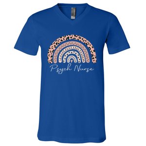 Psych Nurse Leopard Pattern Rainbow Gift V-Neck T-Shirt