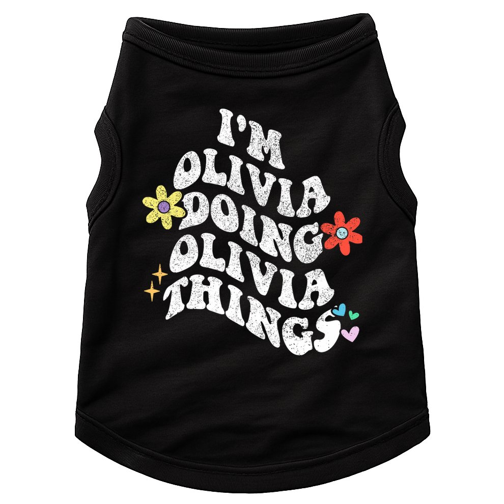 Personalized Name Mothers Day Outfit For Women Retro Groovy Im Olivia Doing Olivia Things Funny Moth Doggie Tank