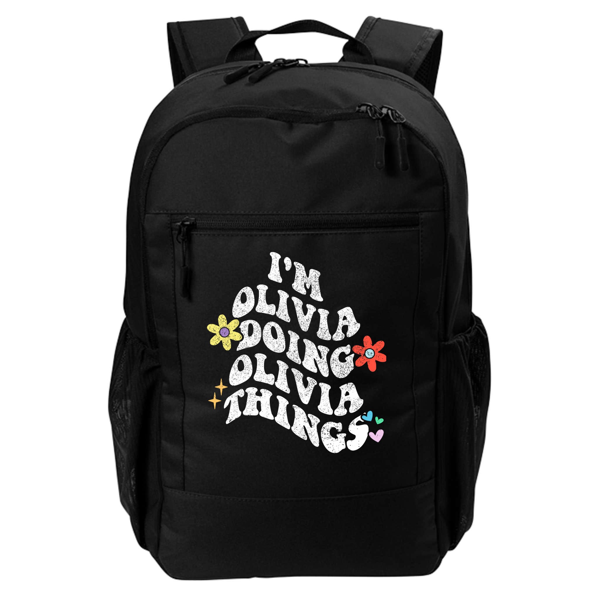 Personalized Name Mothers Day Outfit For Women Retro Groovy Im Olivia Doing Olivia Things Funny Moth Backpack