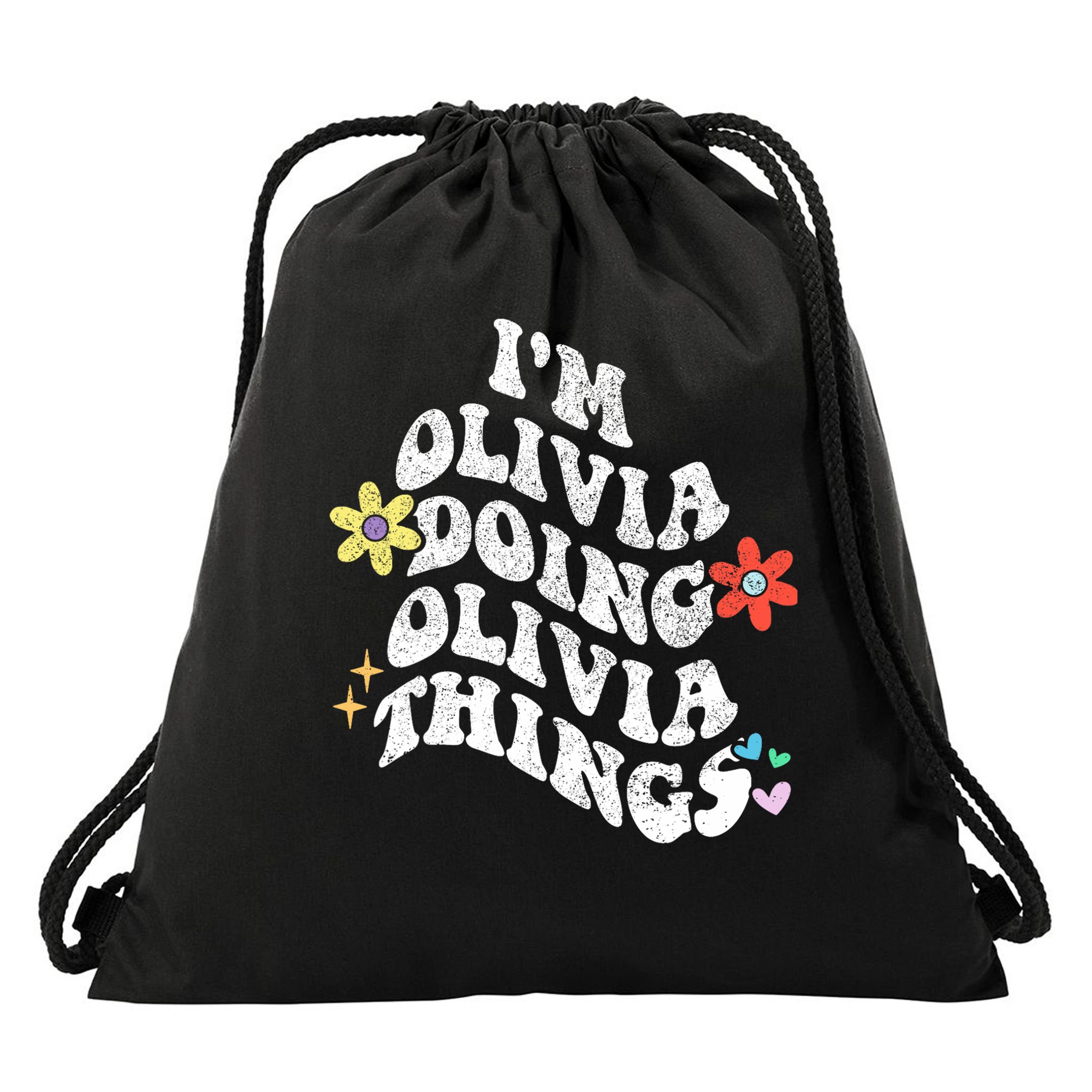 Personalized Name Mothers Day Outfit For Women Retro Groovy Im Olivia Doing Olivia Things Funny Moth Drawstring Bag