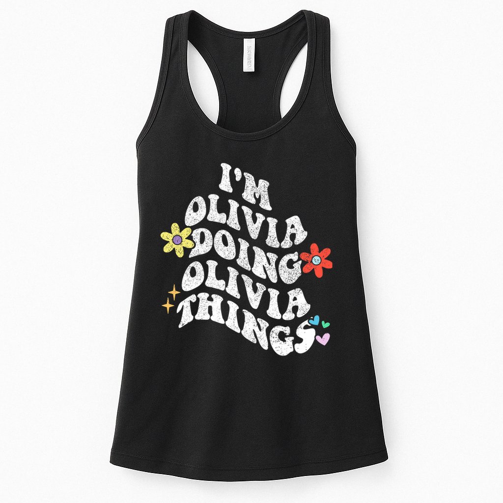 Personalized Name Mothers Day Outfit For Women Retro Groovy Im Olivia Doing Olivia Things Funny Moth Womens Tank Top