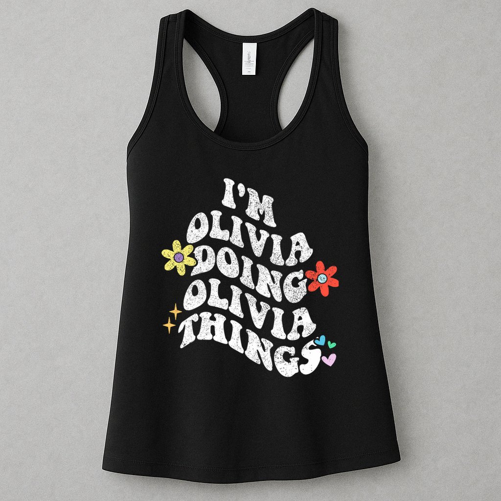 Personalized Name Mothers Day Outfit For Women Retro Groovy Im Olivia Doing Olivia Things Funny Moth Womens Tank Top