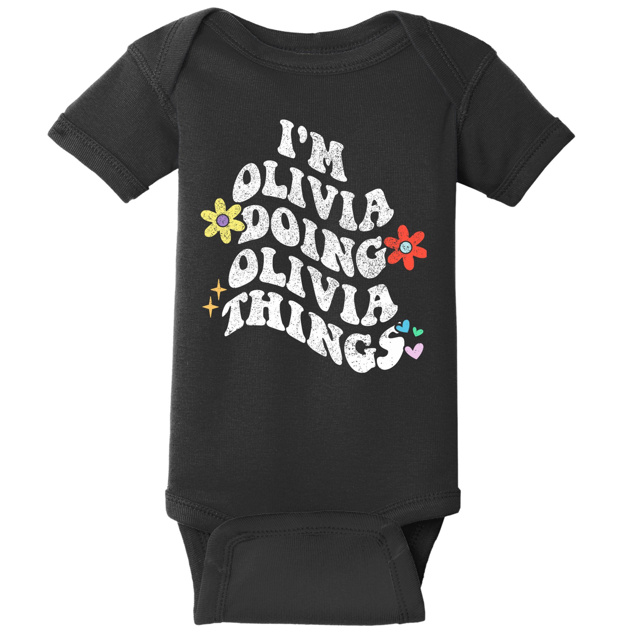 Personalized Name Mothers Day Outfit For Women Retro Groovy Im Olivia Doing Olivia Things Funny Moth Baby Bodysuit