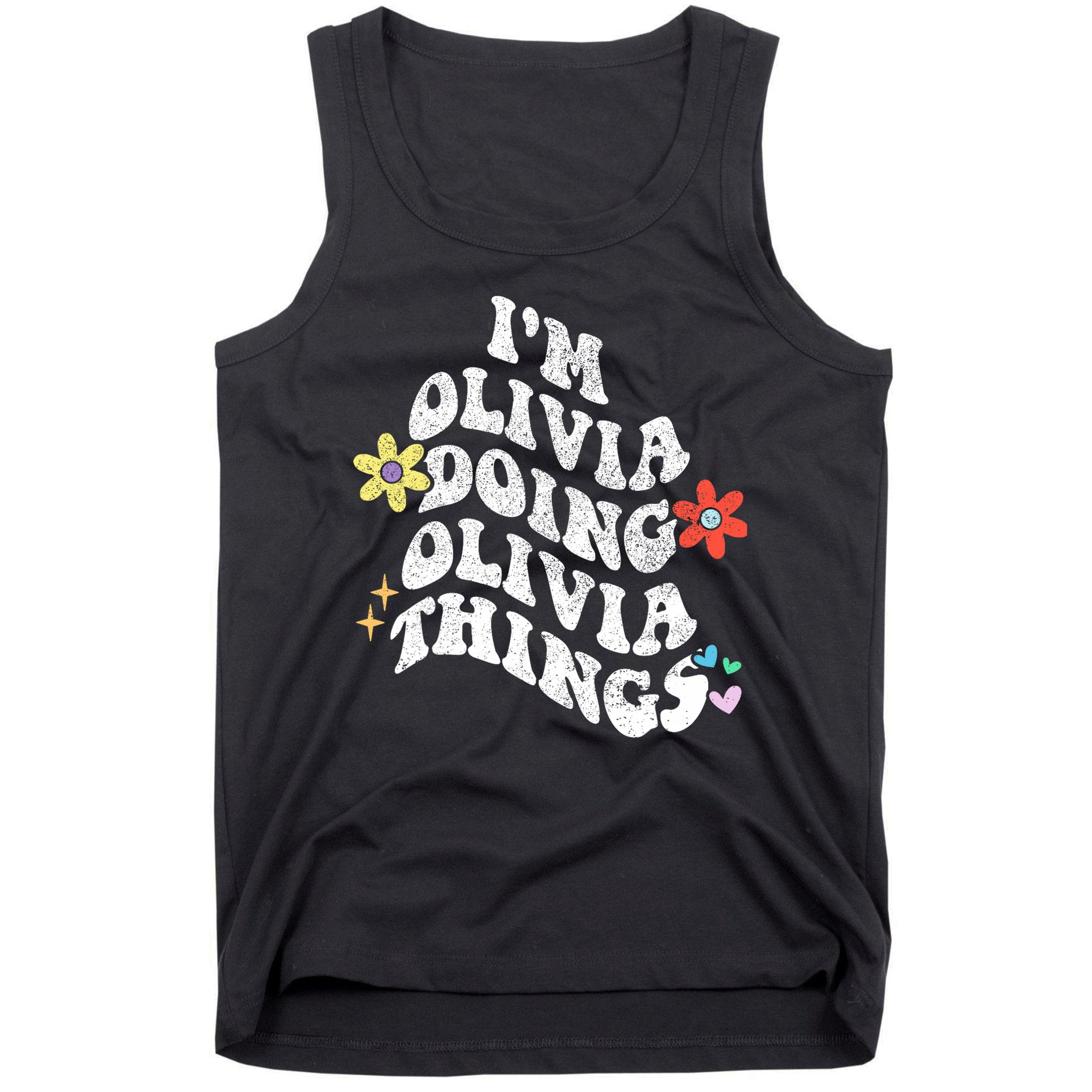 Personalized Name Mothers Day Outfit For Women Retro Groovy Im Olivia Doing Olivia Things Funny Moth Tank Top