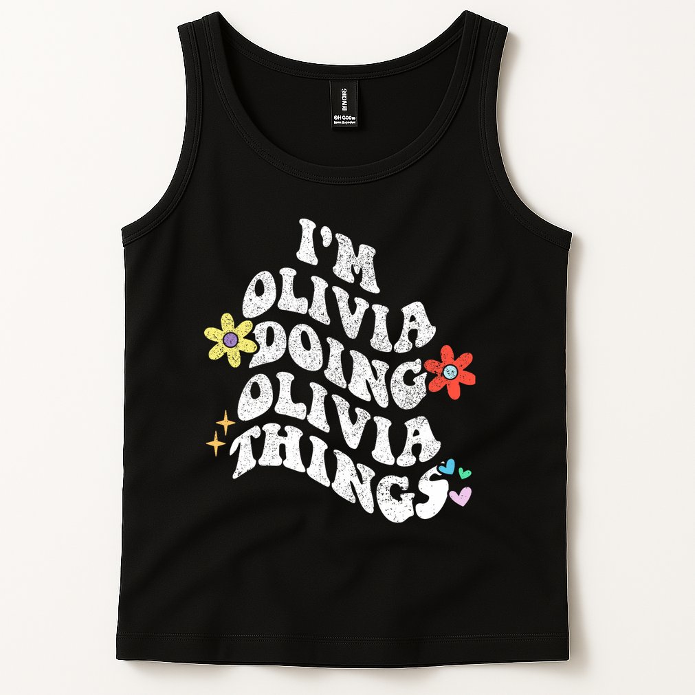 Personalized Name Mothers Day Outfit For Women Retro Groovy Im Olivia Doing Olivia Things Funny Moth Tank Top