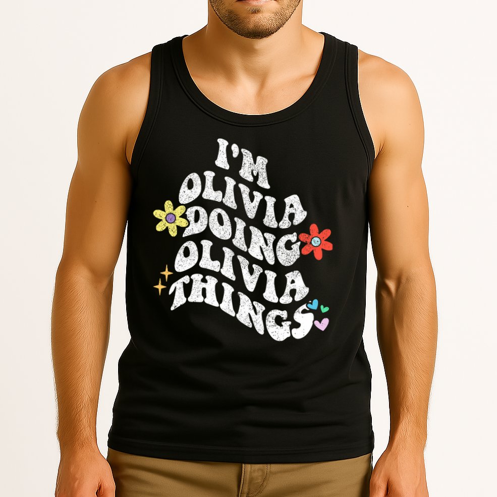 Personalized Name Mothers Day Outfit For Women Retro Groovy Im Olivia Doing Olivia Things Funny Moth Tank Top