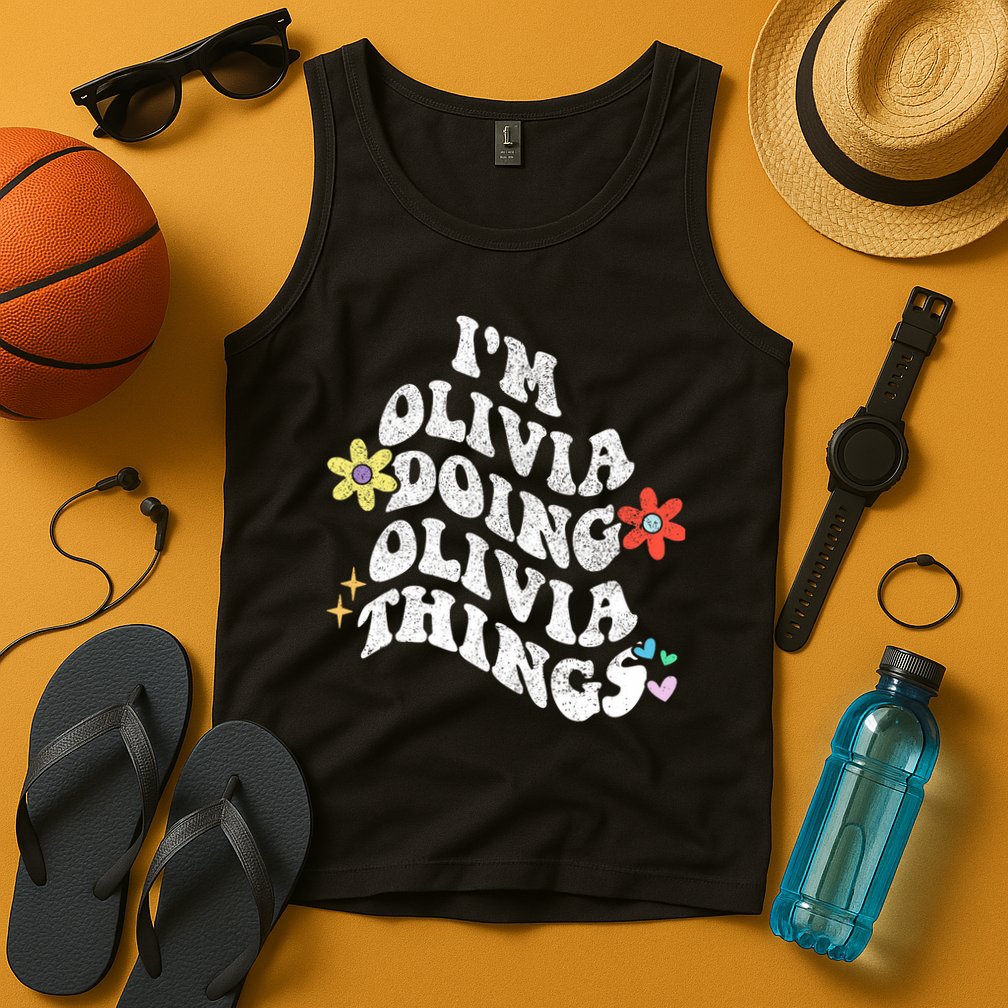 Personalized Name Mothers Day Outfit For Women Retro Groovy Im Olivia Doing Olivia Things Funny Moth Tank Top