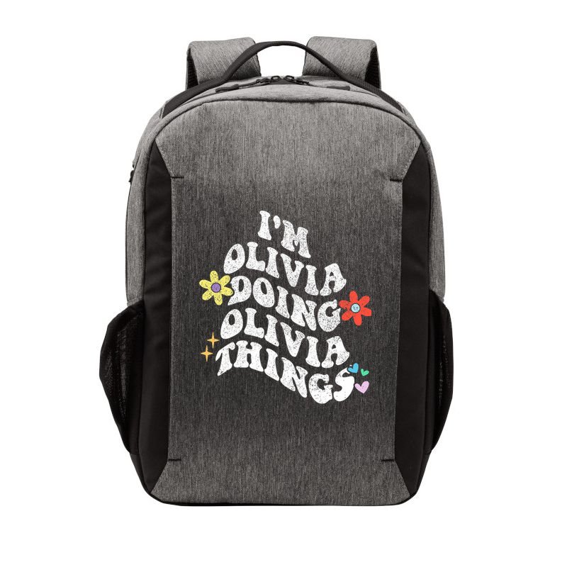 Personalized Name Mothers Day Outfit For Women Retro Groovy Im Olivia Doing Olivia Things Funny Moth Vector Backpack