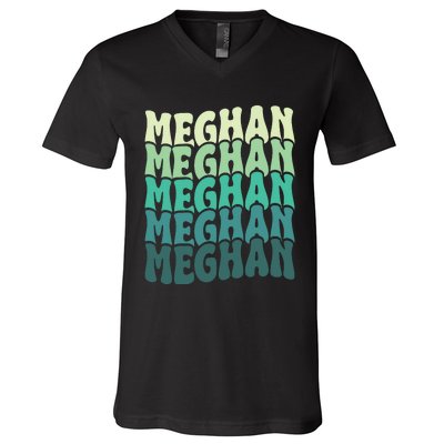 Personalized Name Meghan I Love Meghan Groovy 80S V-Neck T-Shirt