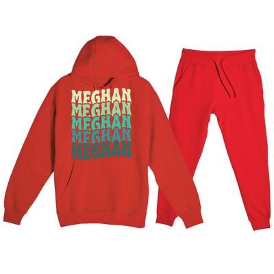 Personalized Name Meghan I Love Meghan Groovy 80S Premium Hooded Sweatsuit Set