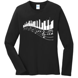 Piano Notes Musical Ladies Long Sleeve Shirt