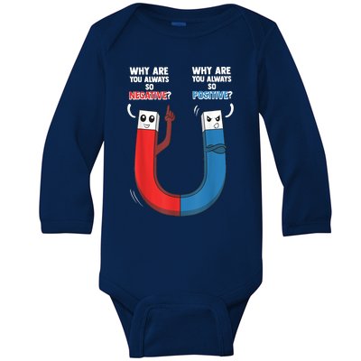 Positive Negative Magnet Science Chemistry Geek Baby Long Sleeve Bodysuit