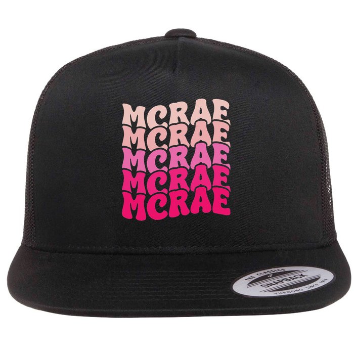 Personalized Name Mcrae I Love Mcrae 80's Groovy Flat Bill Trucker Hat