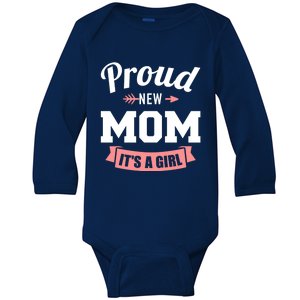 Proud New Mom It's A Gender Reveal Gift Baby Long Sleeve Bodysuit