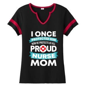 Proud Nurse Mom Support Rn Son Gift Ladies Halftime Notch Neck Tee