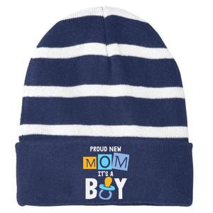 Proud New Mom It's A Promoted To Mommy Mother's Day Striped Beanie with Solid Band