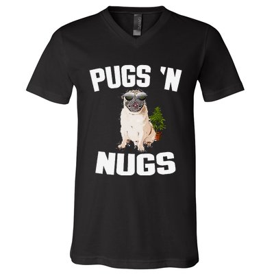 Pugs ´N Nugs Cannabis Pot Weed Smoking Smoke Hash V-Neck T-Shirt