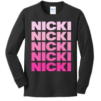 Personalized Name Nicki I Love Nicki Pink Kids Long Sleeve Shirt