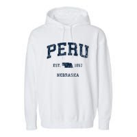 Peru Nebraska Ne Vintage Athletic Sports Design Garment-Dyed Fleece Hoodie