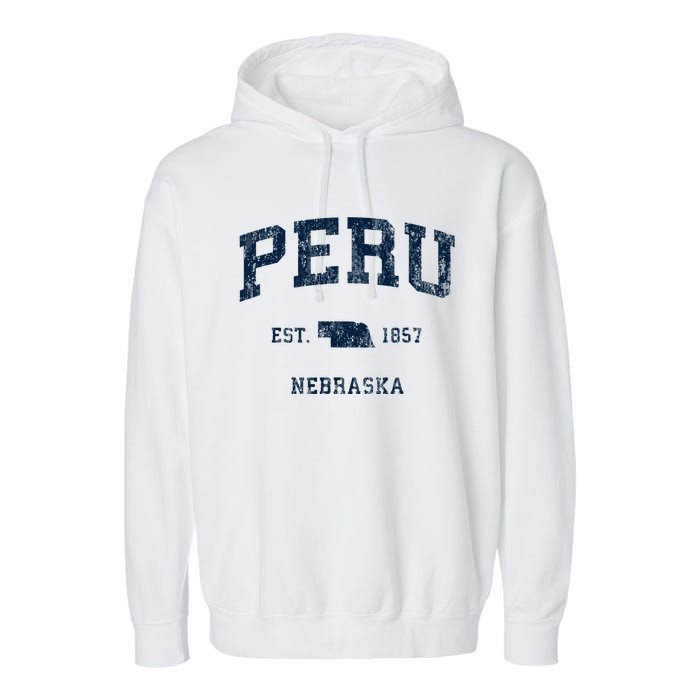 Peru Nebraska Ne Vintage Athletic Sports Design Garment-Dyed Fleece Hoodie