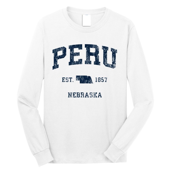 Peru Nebraska Ne Vintage Athletic Sports Design Long Sleeve Shirt