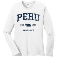 Peru Nebraska Ne Vintage Athletic Sports Design Ladies Long Sleeve Shirt