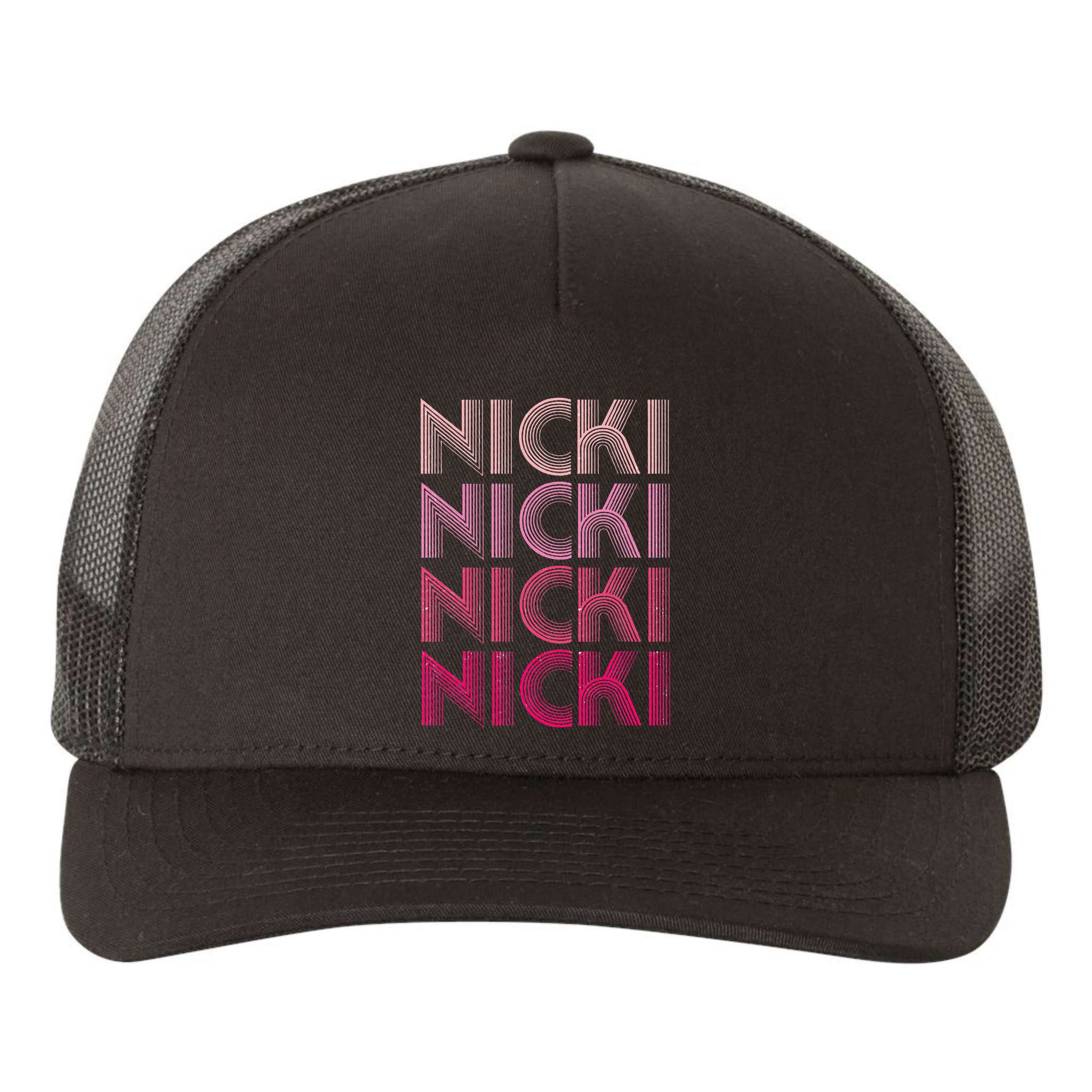 Personalized Name Nicki I Love Nicki Retro Yupoong Adult 5-Panel Trucker Hat