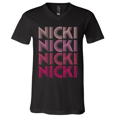Personalized Name Nicki I Love Nicki Retro V-Neck T-Shirt
