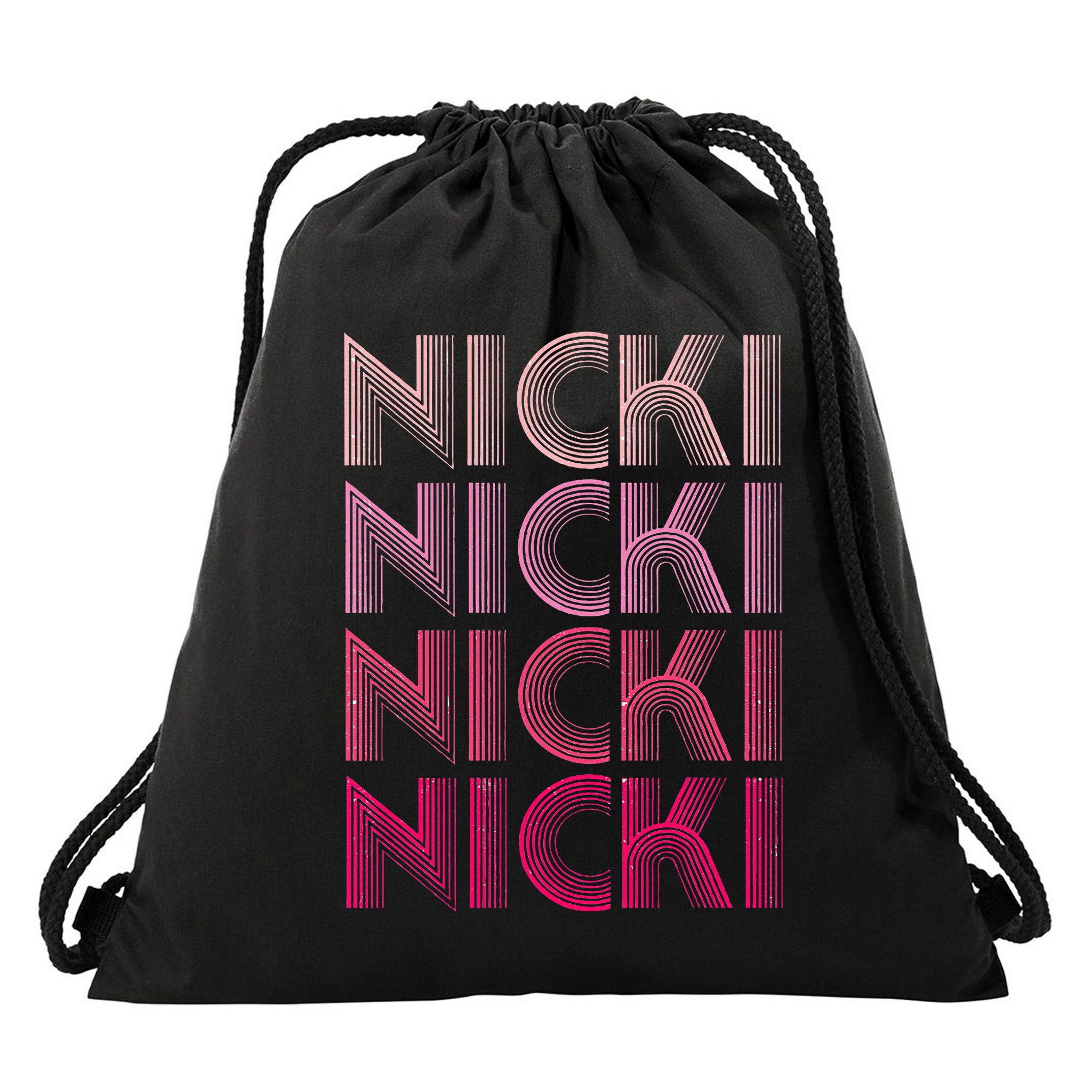 Personalized Name Nicki I Love Nicki Retro Drawstring Bag