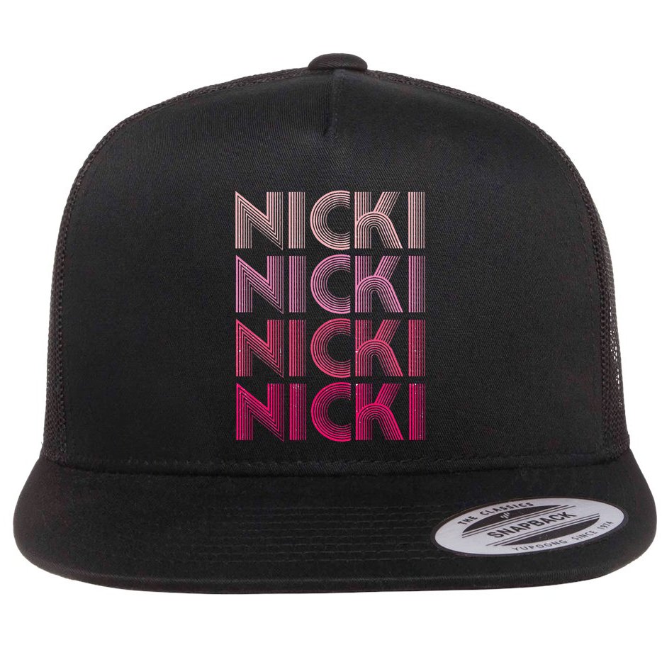 Personalized Name Nicki I Love Nicki Retro Flat Bill Trucker Hat