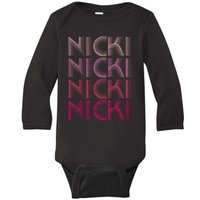 Personalized Name Nicki I Love Nicki Retro Baby Long Sleeve Bodysuit