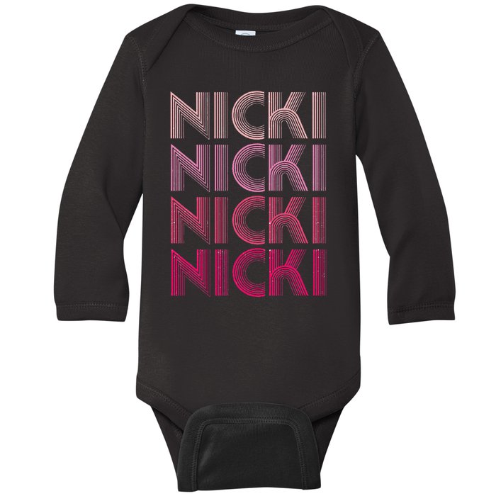 Personalized Name Nicki I Love Nicki Retro Baby Long Sleeve Bodysuit