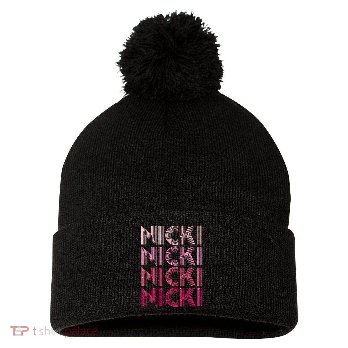 Personalized Name Nicki I Love Nicki Retro Pom Pom 12in Knit Beanie