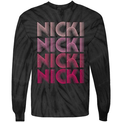 Personalized Name Nicki I Love Nicki Retro Tie-Dye Long Sleeve Shirt