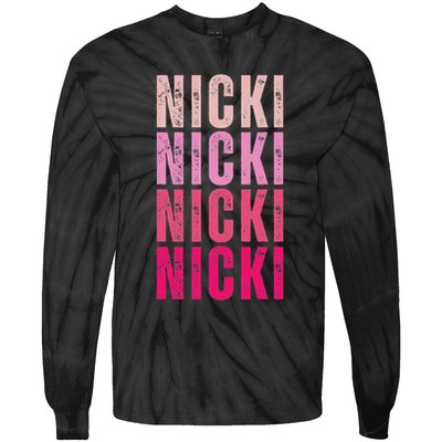 Personalized Name Nicki I Love Nicki Vintage Tie-Dye Long Sleeve Shirt
