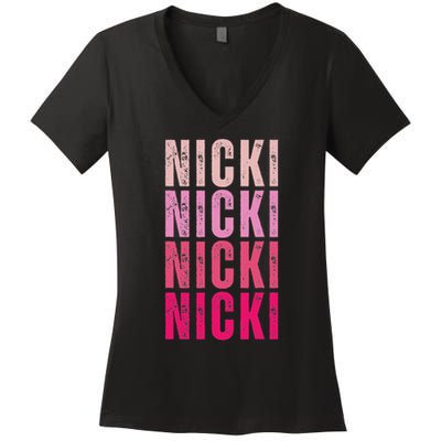 Personalized Name Nicki I Love Nicki Vintage Women's V-Neck T-Shirt