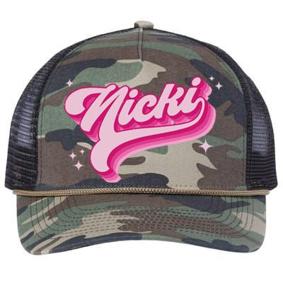 Personalized Name Nicki I Love Nicki Groovy Gift Retro Rope Trucker Hat Cap