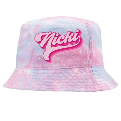 Personalized Name Nicki I Love Nicki Groovy Gift Tie-Dyed Bucket Hat