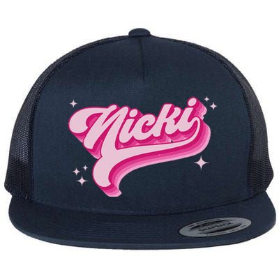 Personalized Name Nicki I Love Nicki Groovy Gift Flat Bill Trucker Hat