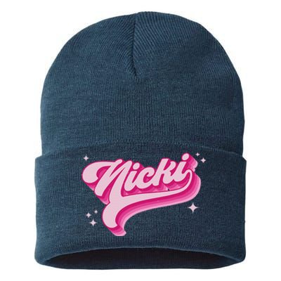 Personalized Name Nicki I Love Nicki Groovy Gift Sustainable Knit Beanie