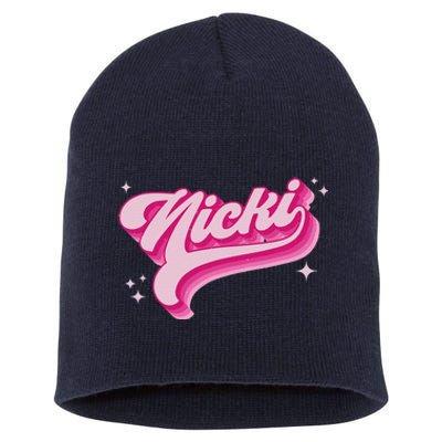 Personalized Name Nicki I Love Nicki Groovy Gift Short Acrylic Beanie