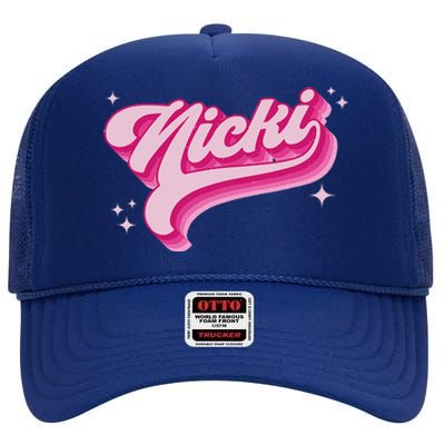 Personalized Name Nicki I Love Nicki Groovy Gift High Crown Mesh Back Trucker Hat