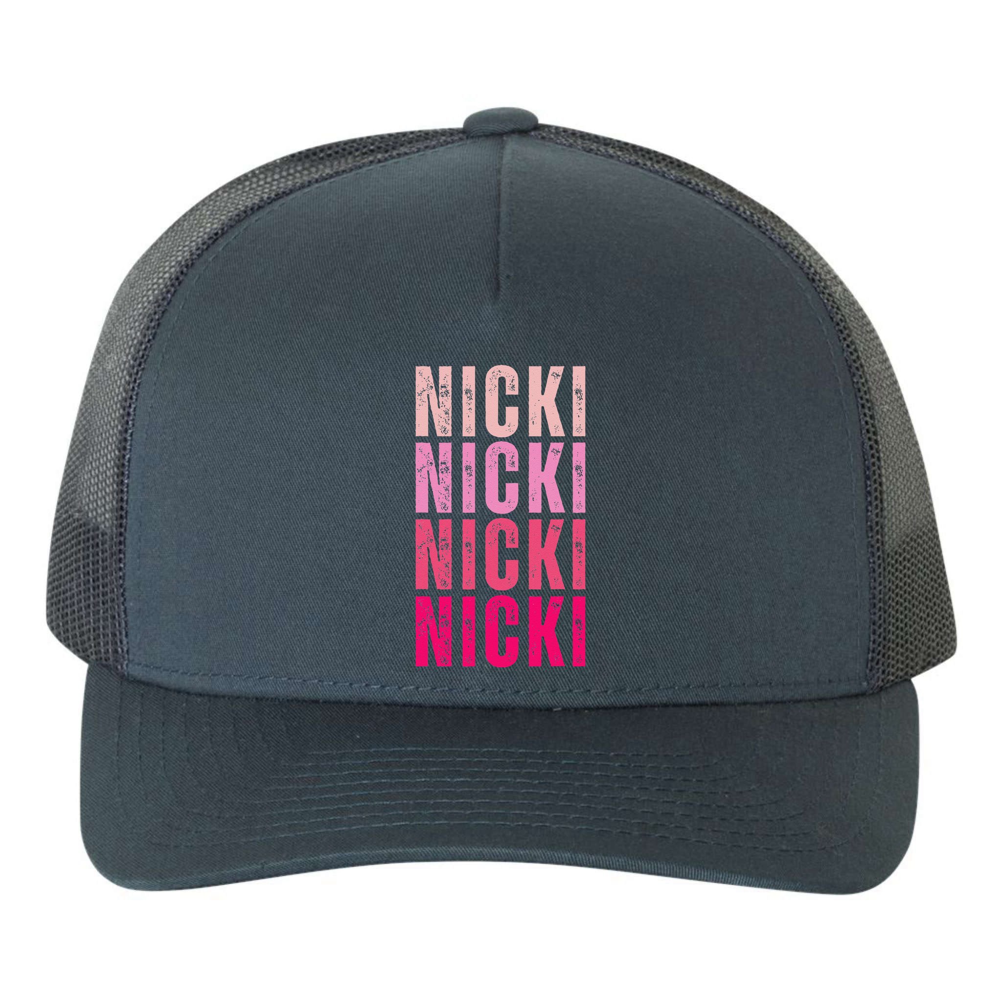 Personalized Name Nicki I Love Nicki Vintage Yupoong Adult 5-Panel Trucker Hat